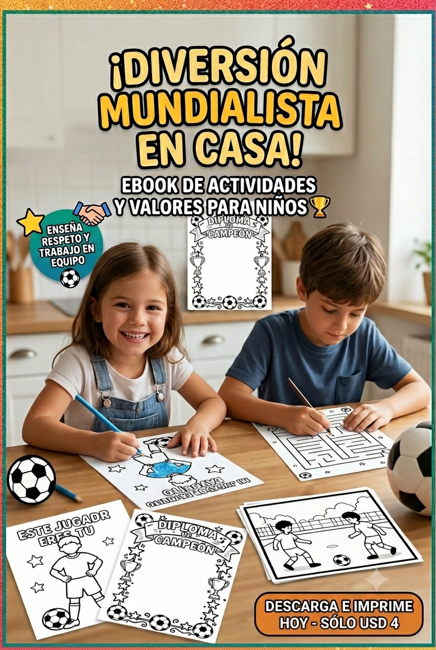 Niños pintando láminas de fútbol y diploma de campeón sobre la mesa